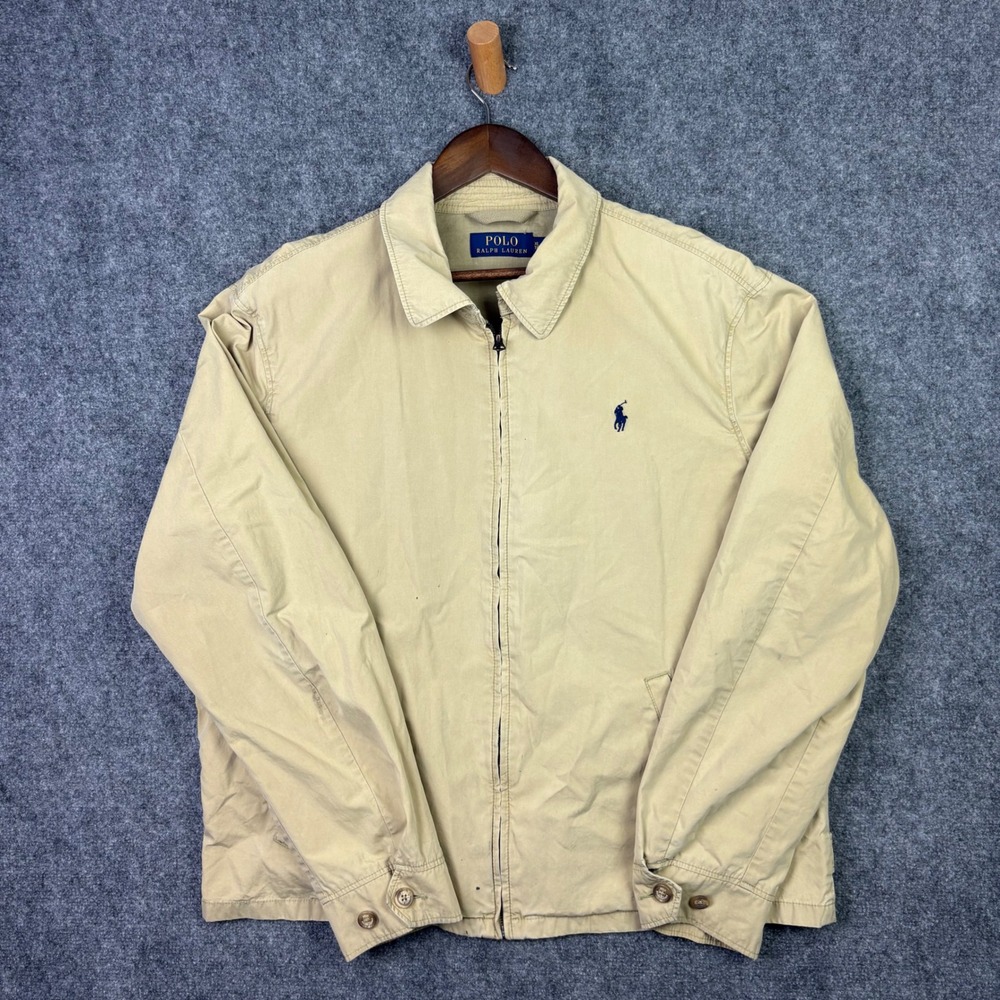 Polo Ralph Lauren Harrington Jacket Mens XL Tan Beige Cotton Zip Up Windbreaker